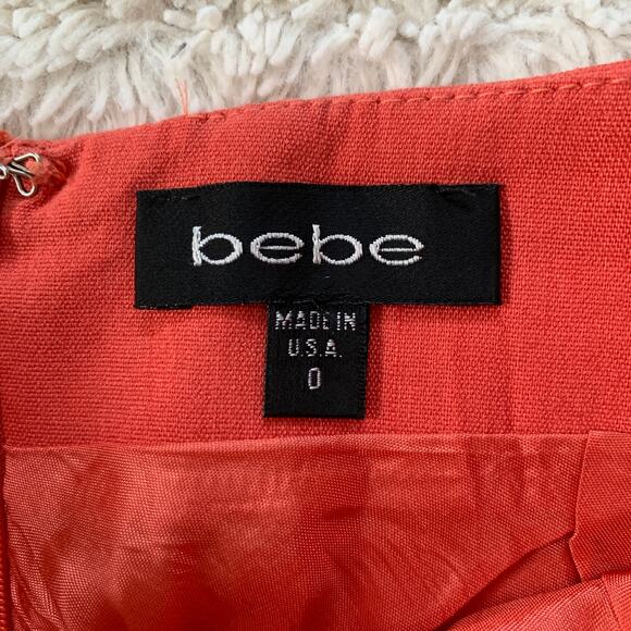 Vintage 90s Bebe women's salmon pink linen blend trumpet knee length skirt US 0 - Picture 7 of 10